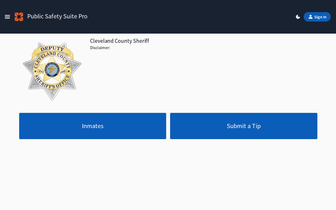 Cleveland County current custody roster search interface