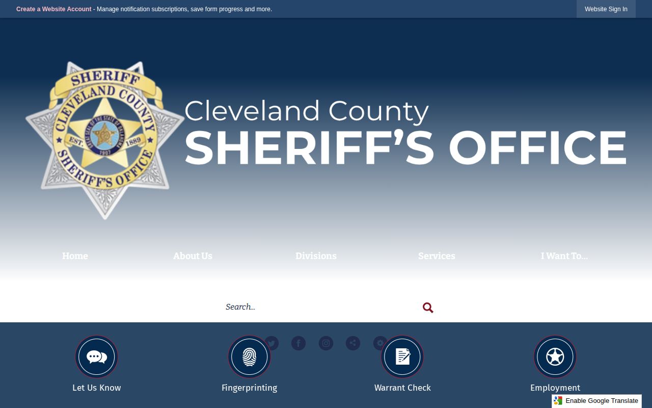 Cleveland County Sheriff's Office records page for booking record requests
